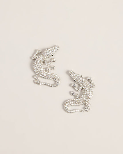Playful Bite Rhinestone Alligator Earrings