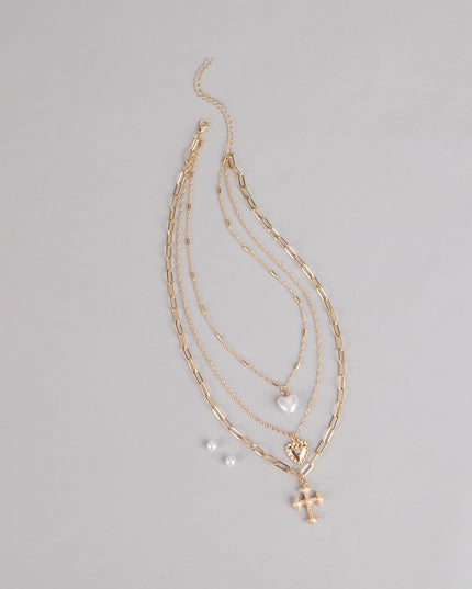 Heart And Charm Layered Necklace Set