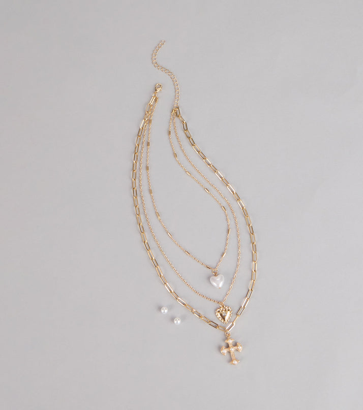 Heart And Charm Layered Necklace Set