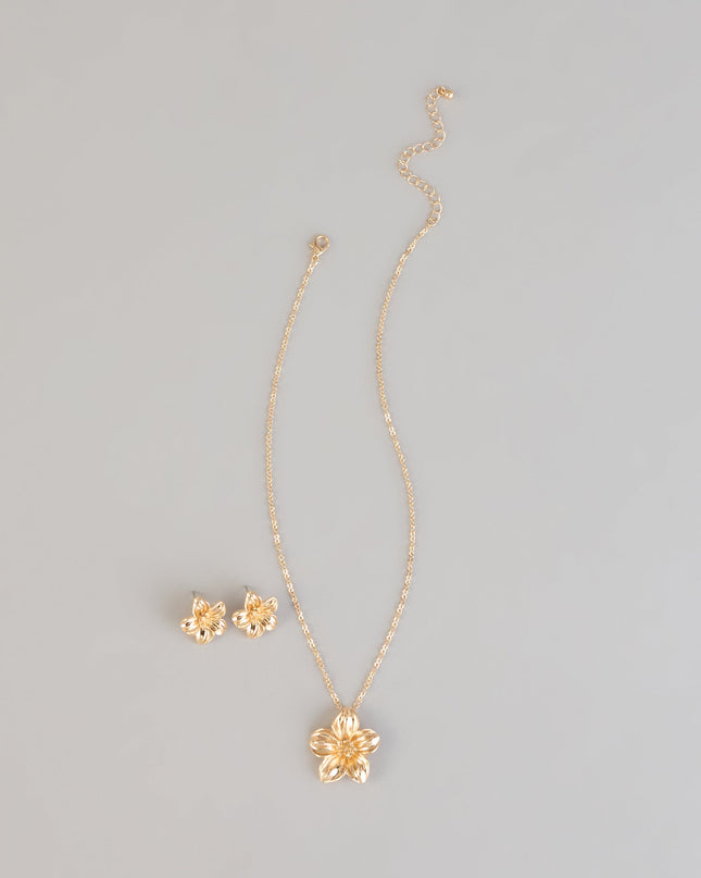 Bloom Mood Flower Necklace And Stud Earrings Set