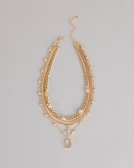 Effortlessly Bold Layered Rhinestone Chain Necklace