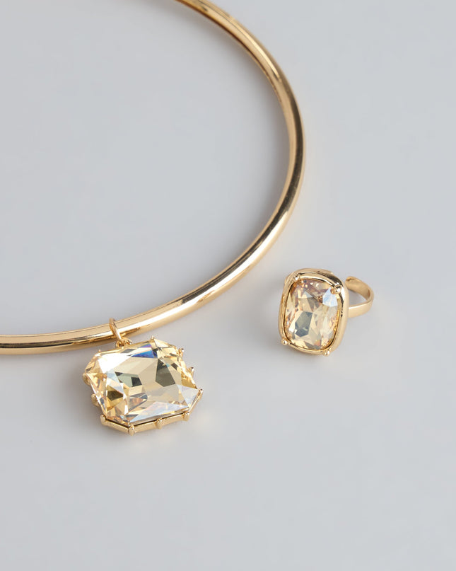 Bold Shine Rhinestone Pendant Necklace And Ring Set