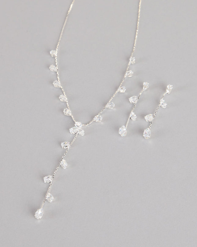 Sleek Shimmer Rhinestone Necklace And Earrings Set