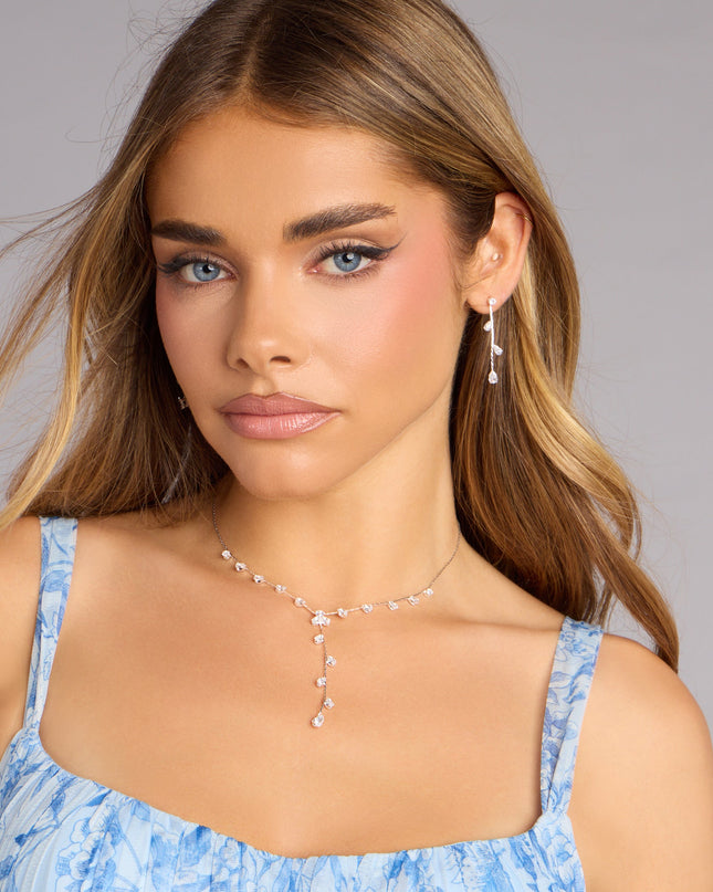 Sleek Shimmer Rhinestone Necklace And Earrings Set