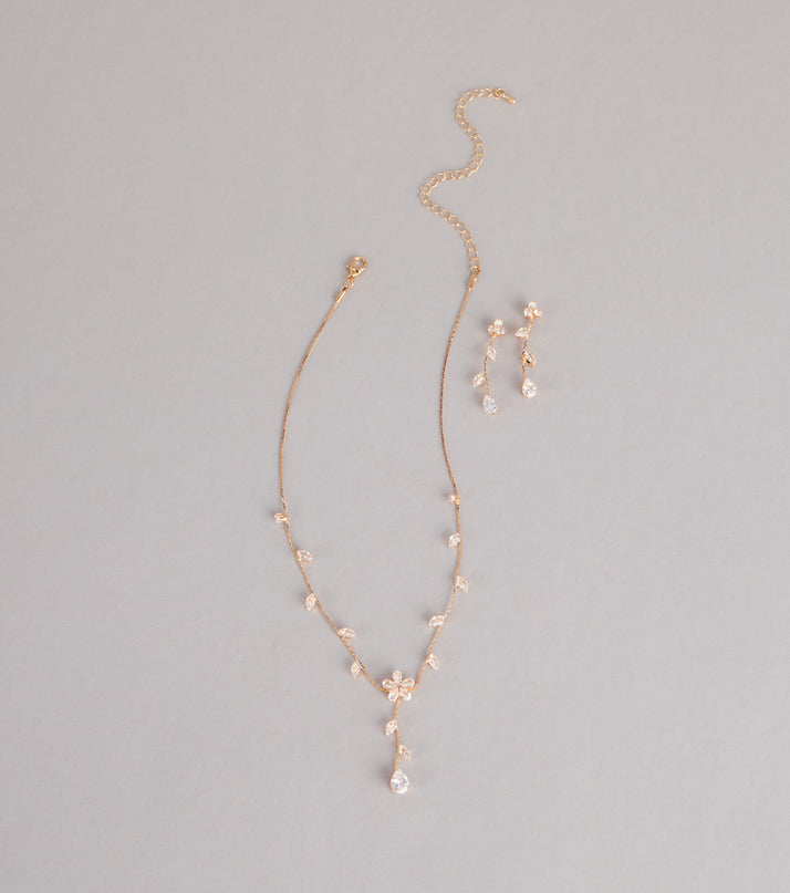 Soft Shine Rhinestone Flower Necklace And Earrings Set