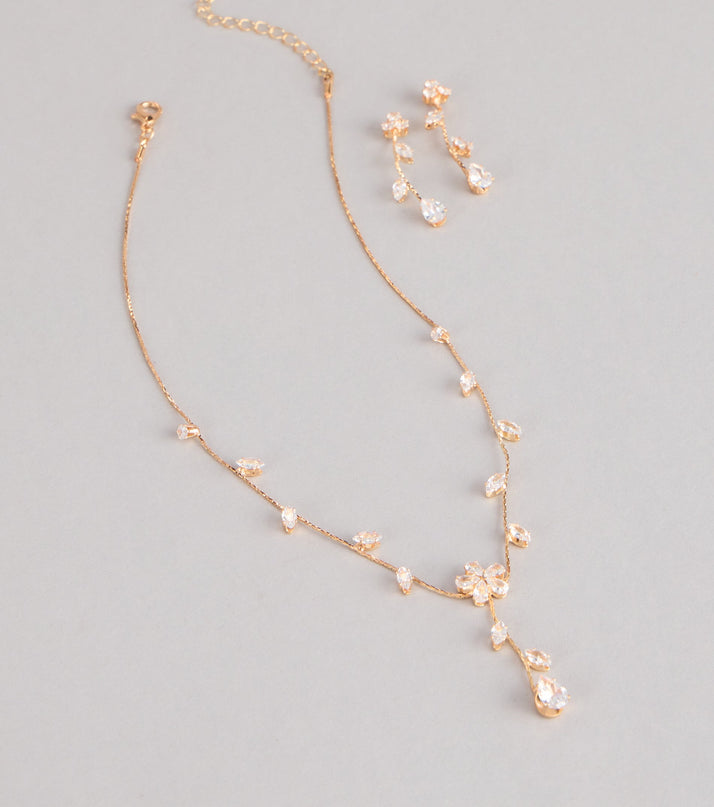 Soft Shine Rhinestone Flower Necklace And Earrings Set