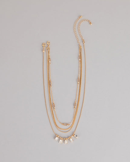 Cool Girl Shine Rhinestone Layered Necklace Set
