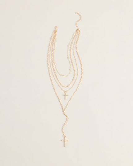 Chic And Styled Cross Charm Layered Necklace