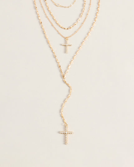 Chic And Styled Cross Charm Layered Necklace
