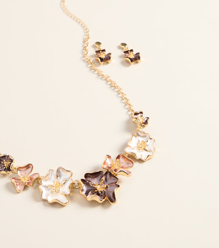 Petal Talk Floral Necklace And Earring Set
