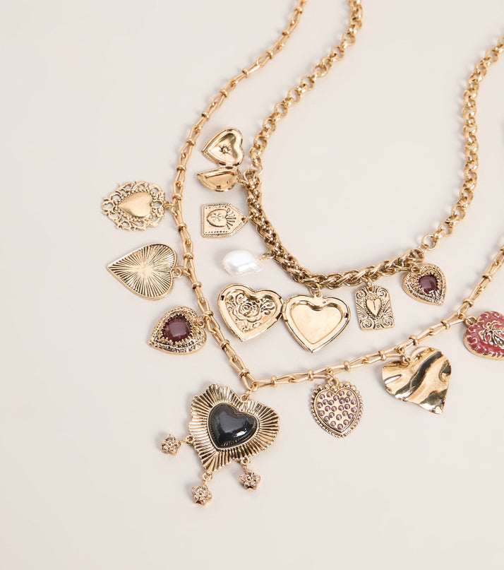 Heart List Charm Necklace Set