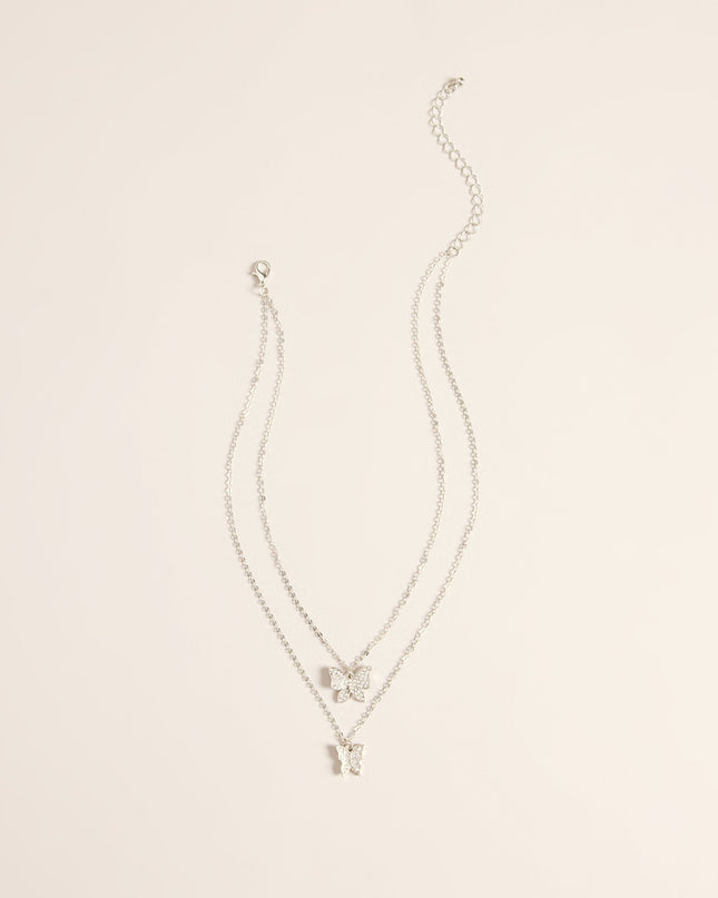 Butterfly Effect Layered Rhinestone Pendant Necklace