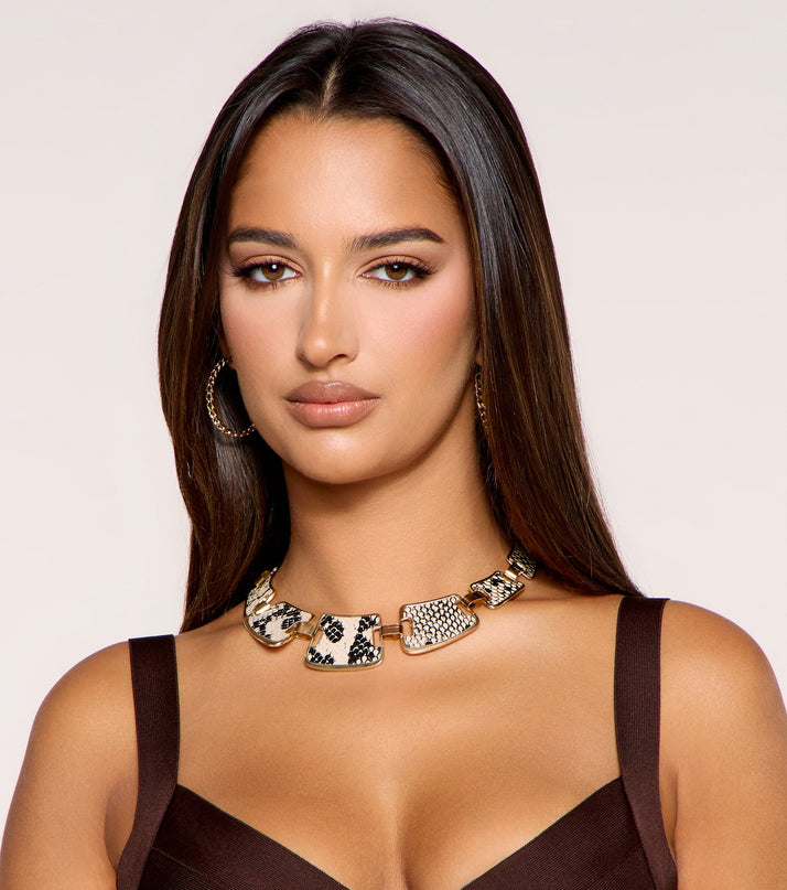 Wild Card Snake Print Statement Necklace