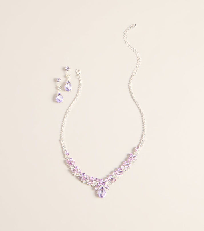 Pretty In Detail Rhinestone Necklace & Earring Set