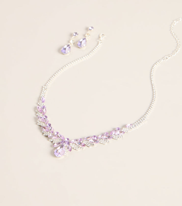 Pretty In Detail Rhinestone Necklace & Earring Set