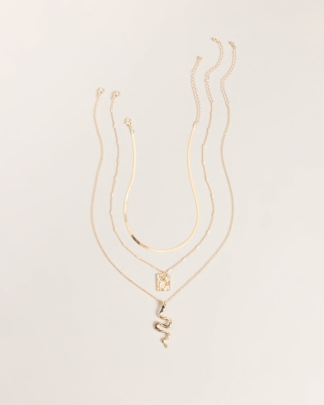 Dangerously Chic Snake Pendant Layered Necklace Set