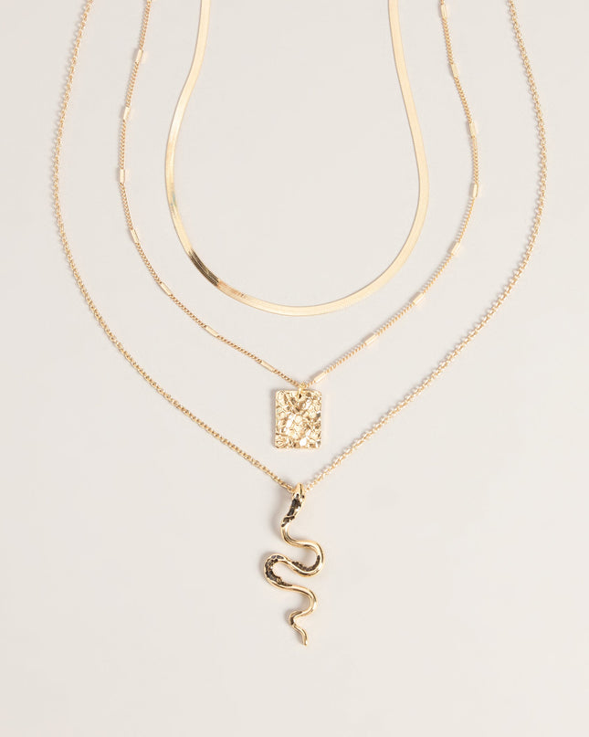 Dangerously Chic Snake Pendant Layered Necklace Set
