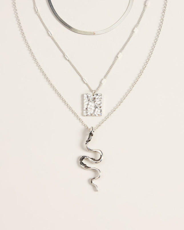 Dangerously Chic Snake Pendant Layered Necklace Set
