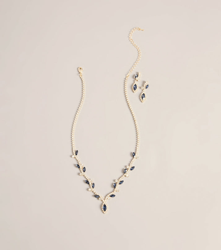 Dress to Dazzle Rhinestone Leaf Necklace & Earring Set