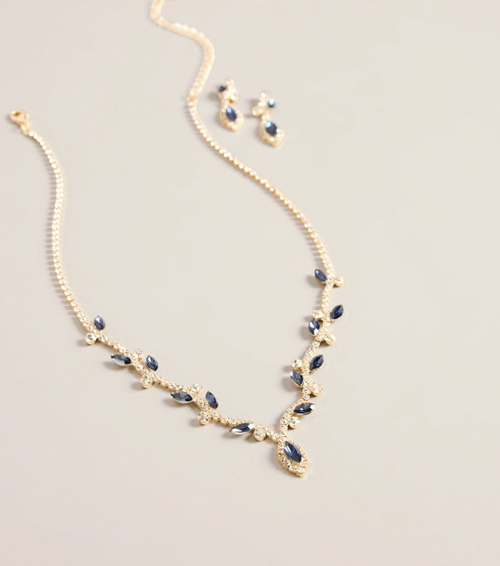 Dress to Dazzle Rhinestone Leaf Necklace & Earring Set
