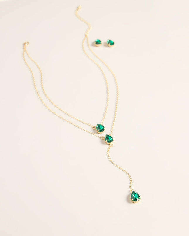 Drop Detail Gemstone Necklace And Earrings Set