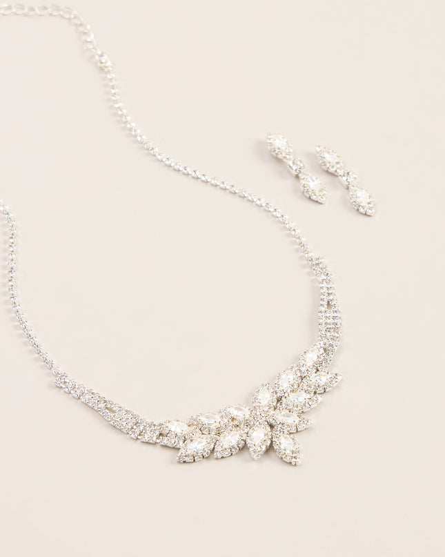 Crystal Bouquet Necklace And Earrings Set