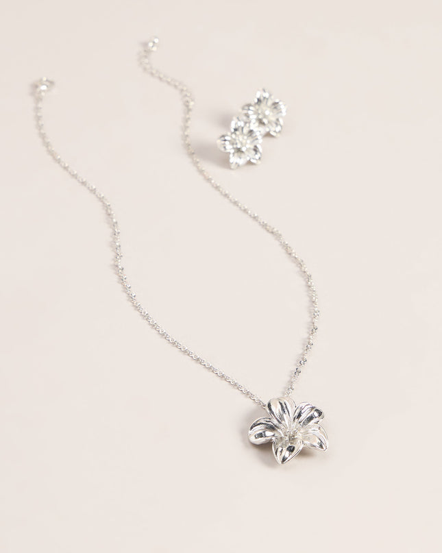 Bloom Mood Flower Necklace And Stud Earrings Set