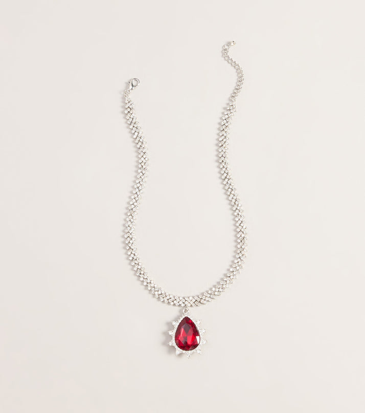 Drama On Display Rhinestone Teardrop Pendant Necklace