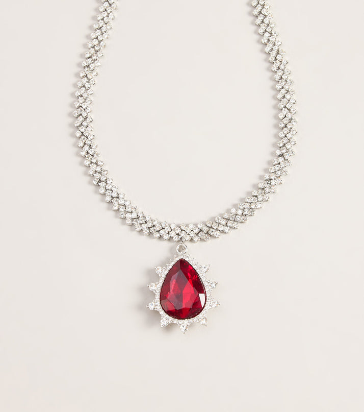 Drama On Display Rhinestone Teardrop Pendant Necklace