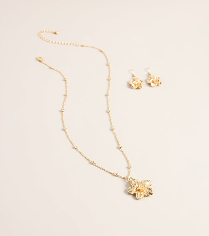 Fresh Pick Floral Pendant Necklace And Earrings Set