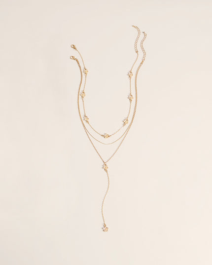 Bloom Line Rhinestone Flower Layered Necklace Set
