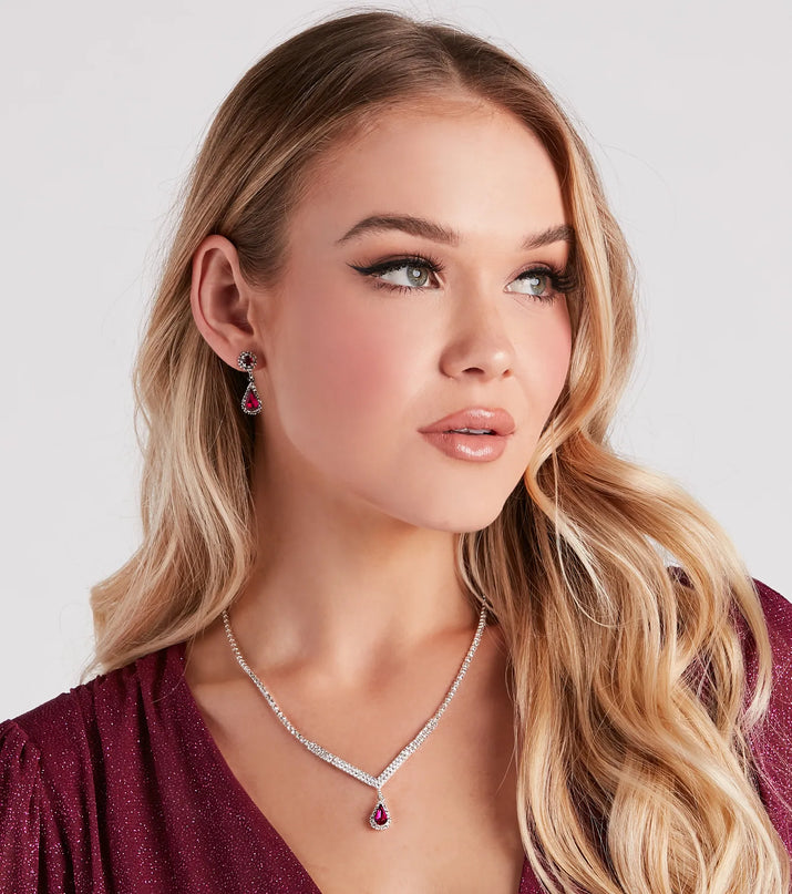 Style your vibe in seconds with the Elegant Style Rhinestone Necklace And Earrings Set in berry, a fashion accessories essential that completes any outfit with ease.