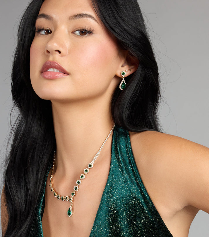 Luxe Look Gemstone Necklace And Earrings Set