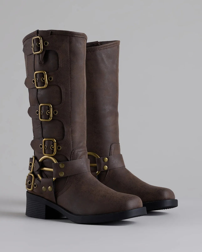Totally Edgy Buckled Square Toe Boots